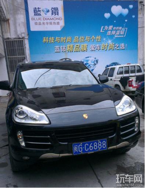 实拍保时捷贴蓝钻汽车隔热膜